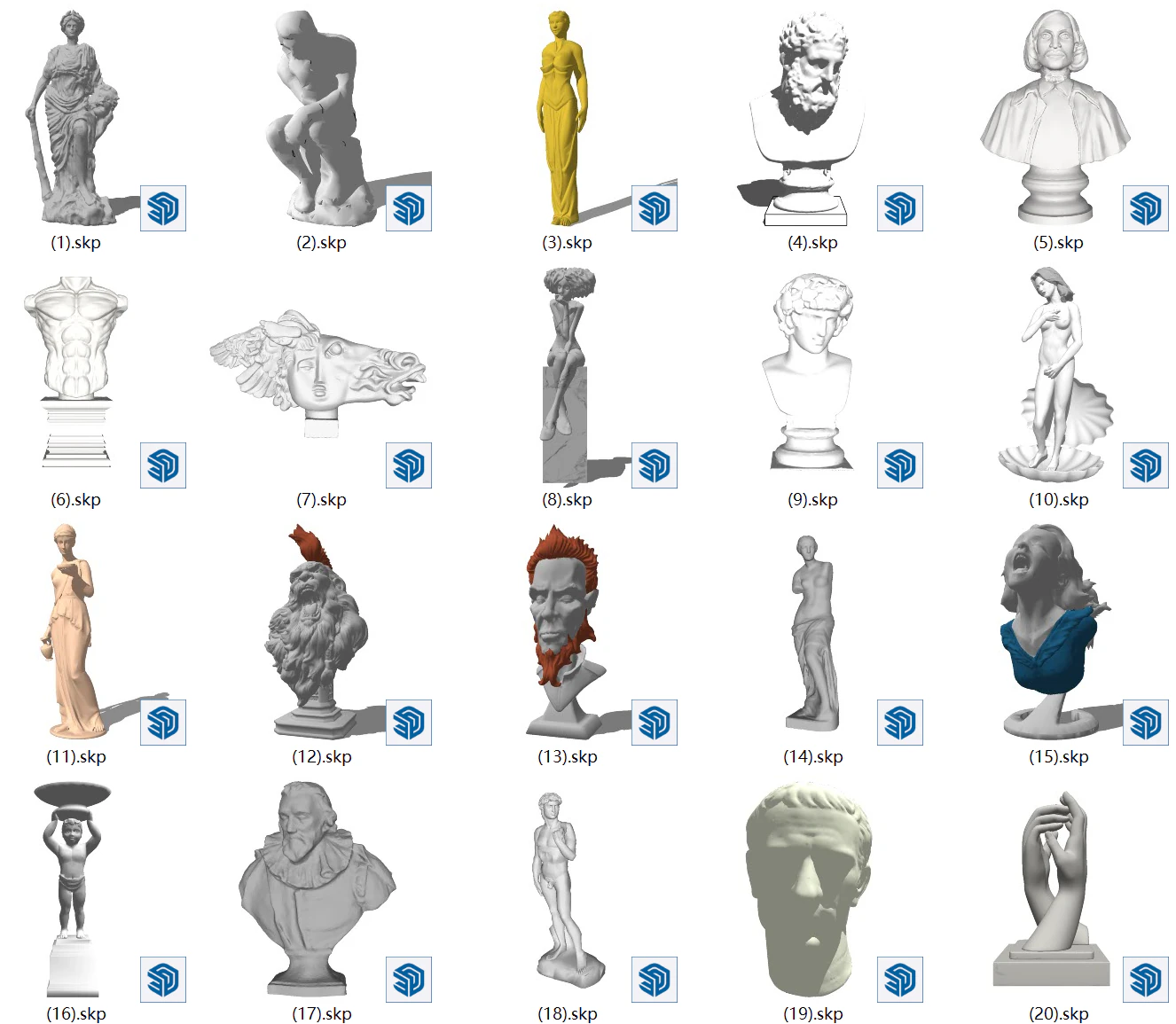 SketchUp Sculpture Art Collection 32 sets of models 3D Model .c4d .max .obj .3ds .fbx .stl .blend 