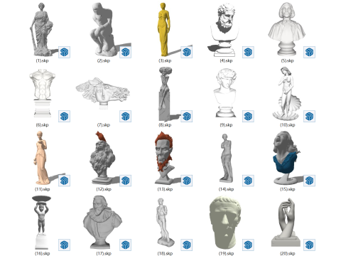स्केचअप मूर्तिकला कला संग्रह मॉडलों के 32 सेट 3D मॉडल
