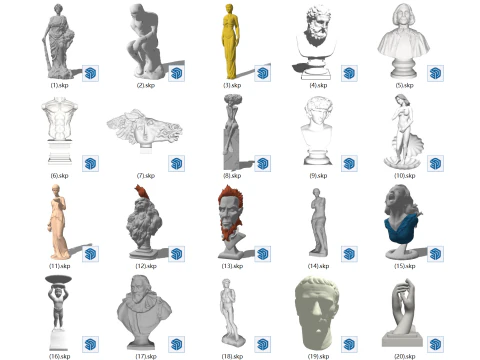 Koleksi Seni Patung SketchUp 32 set model Model 3D