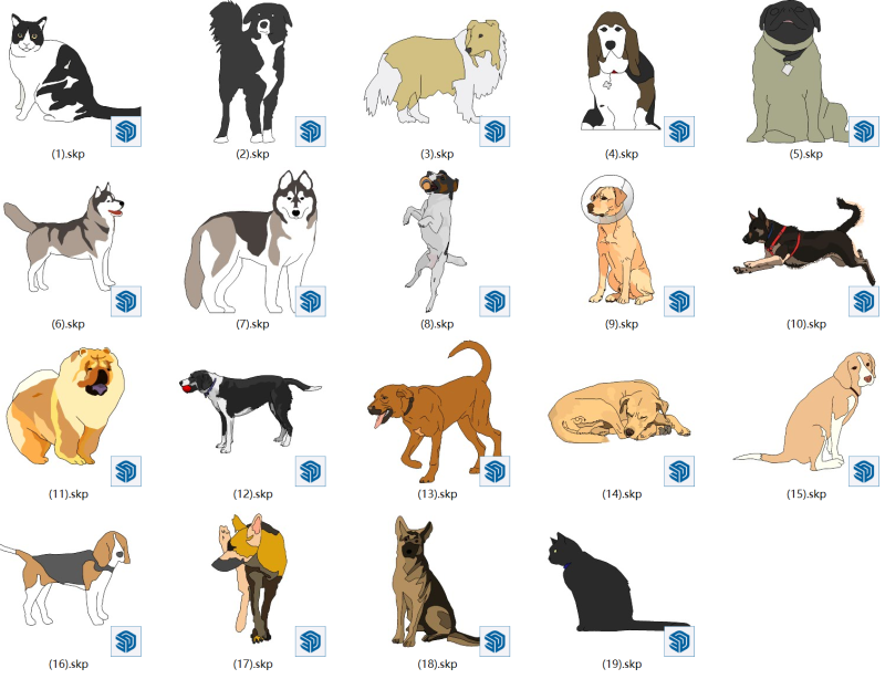 2D Karakter SU Modeli Evcil Hayvan 3D Model .c4d .max .obj .3ds .fbx .stl .blend