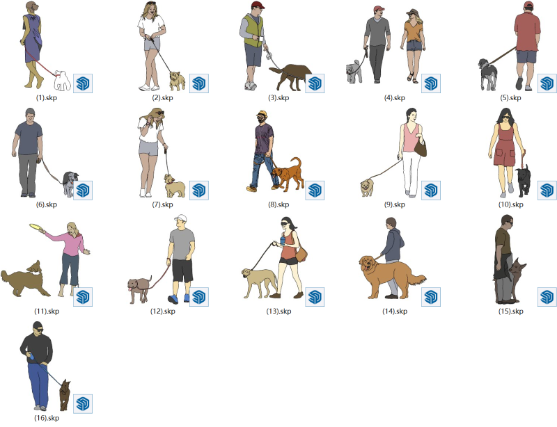 2D character SU model walking dogs pets 3D Model .c4d .max .obj .3ds .fbx .stl .blend