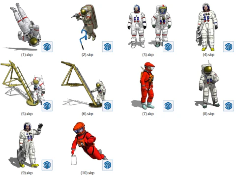 Astronot modeli SketchUp formatı - birden fazla poz i&ccedil;erir 3D Model