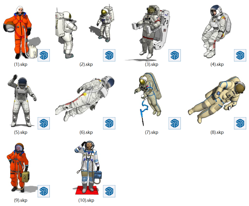 Perangkat Kreatif Pemandangan Luar Angkasa Satu set model astronot yang dirancang untuk SketchUp untuk membantu Anda membuat e Model 3D .c4d .max .obj .3ds .fbx .stl .blend 
