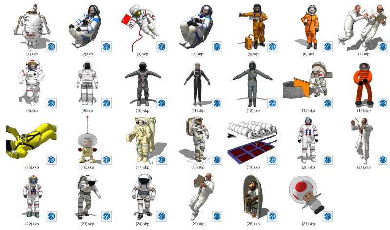 SketchUp-astronautkaraktermodel inclusief meerdere poses 3D Model .c4d .max .obj .3ds .fbx .stl .blend