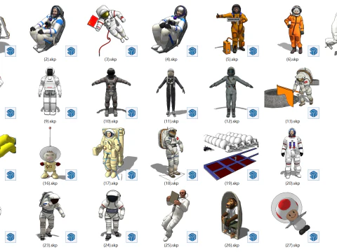 Birden fazla iş pozu i&ccedil;eren SketchUp astronot karakter modeli 3D Model