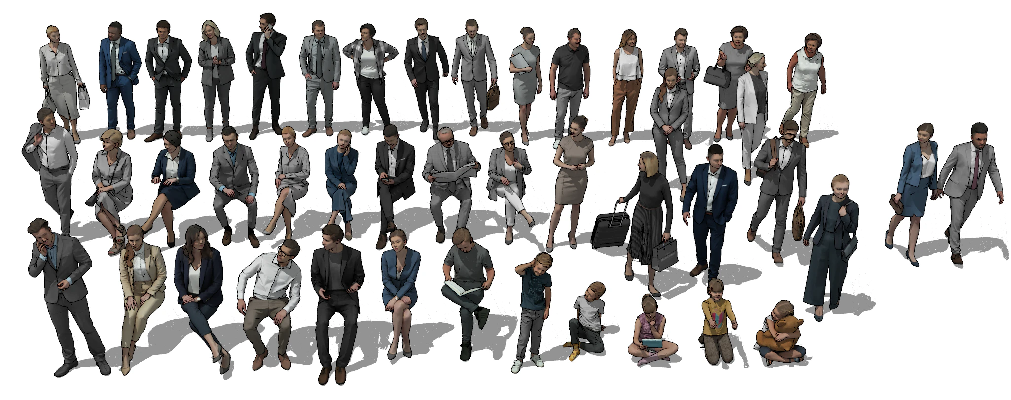 Rich action posture SU character model set 3D Model .c4d .max .obj .3ds .fbx .stl .blend