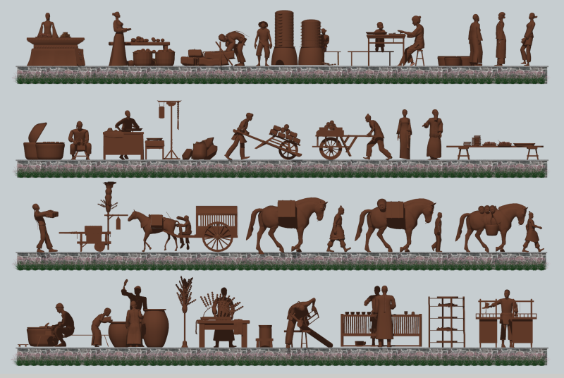 古代劳动雕塑的历史场景复原 3D 模型 .c4d .max .obj .3ds .fbx .stl .blend