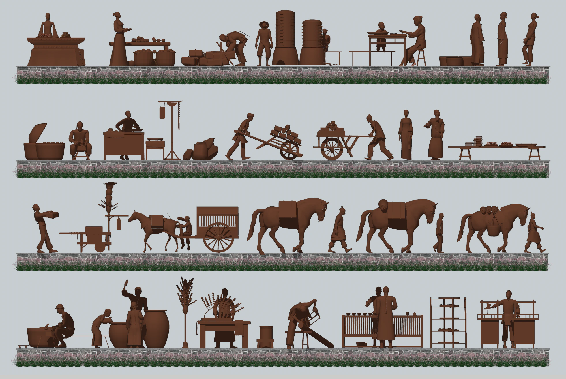 Reconstru&ccedil;&atilde;o de cenas hist&oacute;ricas, componentes de antigas esculturas trabalhistas Modelo 3D .c4d .max .obj .3ds .fbx .stl .blend 