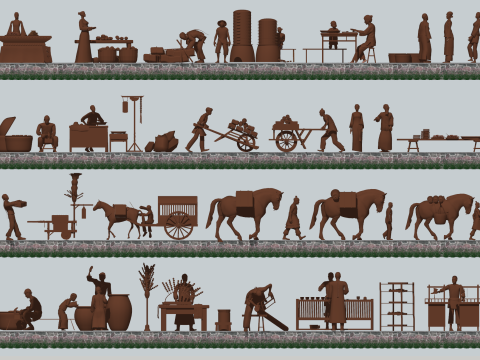 Antik İşçi Heykellerinin Tarihi Sahne Bileşenlerinin Yeniden İnşası 3D Model