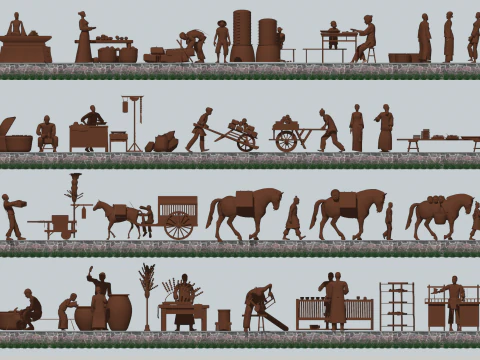 प्राचीन श्रम मूर्तियों के ऐतिहासिक दृश्यों के घटकों का पुनर्निर्माण 3D मॉडल