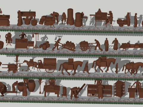 古代劳动雕塑的历史场景复原 3D 模型
