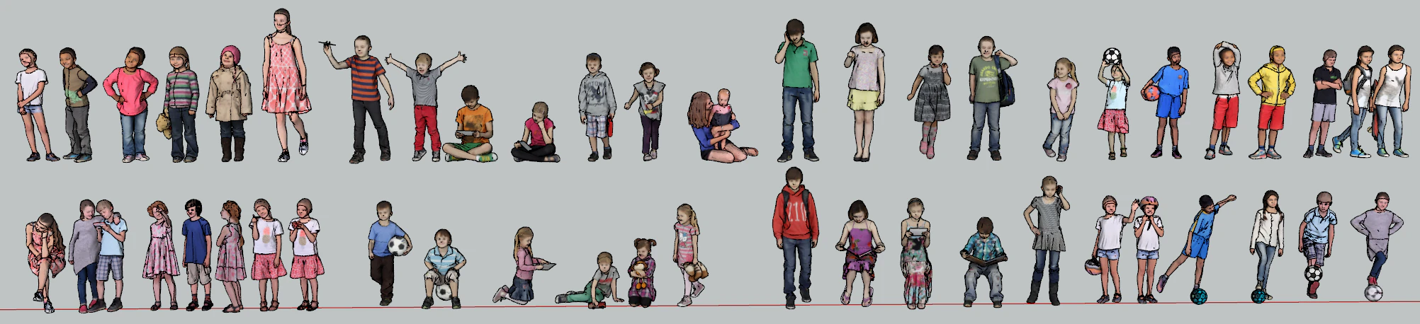 SketchUp Component Library for Childrens Posture 3D Model .c4d .max .obj .3ds .fbx .stl .blend 