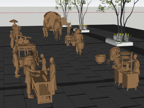 Вулиця династії Цін показує динамічні сцени торговців і пішоходів 3D Модель