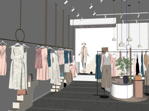Wabi Sabi Cream Style Clothing Store 3D Model