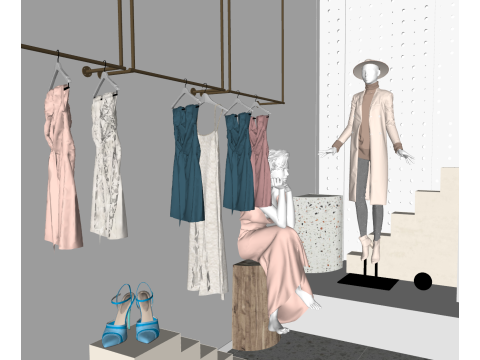 Wabi Sabi Bekleidungsgeschäft im Creme-Stil 3D Modell