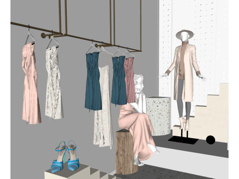 Wabi Sabi Cream Style Clothing Store 3D Model