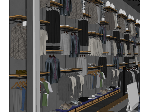 现代服装店店面男装店服装前台 3D 模型