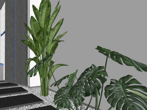 Modern clothing store aisle exhibition hall aisle office aisle cobblestones green plants for la 3D Model