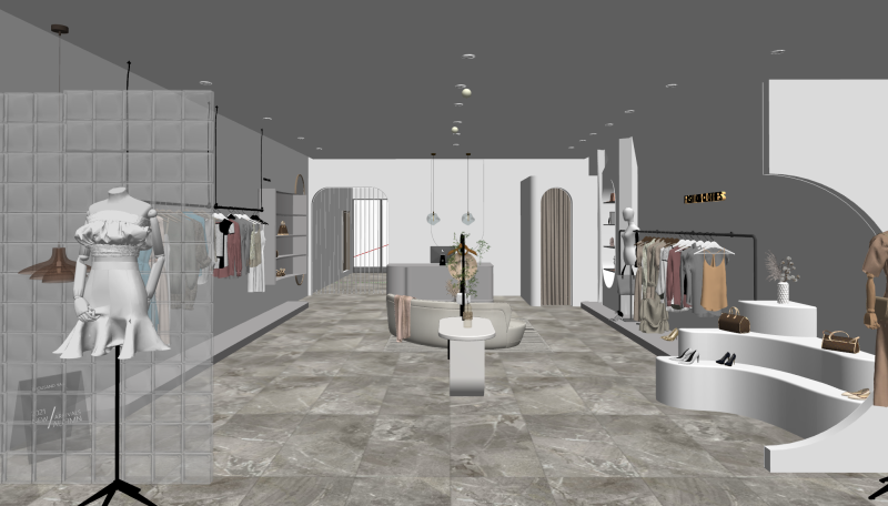 File sorgente del modello di SketchUp per un moderno negozio di abbigliamento Modello 3D .c4d .max .obj .3ds .fbx .stl .blend 