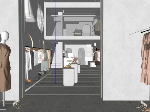 Wabi Sabi 时装店服装模特摆件前台组合 3D 模型