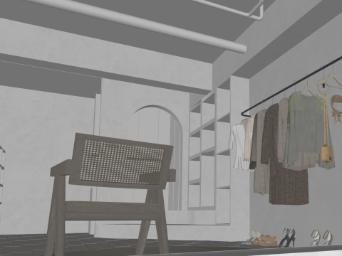 Wabi Sabi Toko Fashion Model Pakaian Dekorasi Kombinasi Meja Depan Model 3D