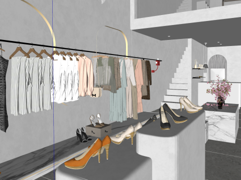 Wabi Sabi Toko Fashion Model Pakaian Dekorasi Kombinasi Meja Depan Model 3D