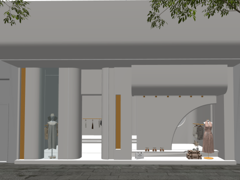 Progetto di costruzione dello spazio SU per un negozio di abbigliamento minimalista Modello 3D