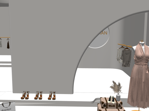 Progetto di costruzione dello spazio SU per un negozio di abbigliamento minimalista Modello 3D