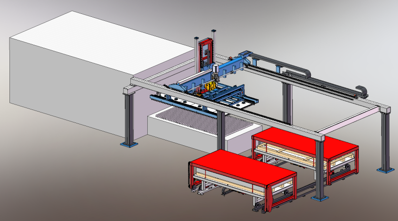 Laser cutting machine loading and unloading 3D Model .c4d .max .obj .3ds .fbx .stl .blend 