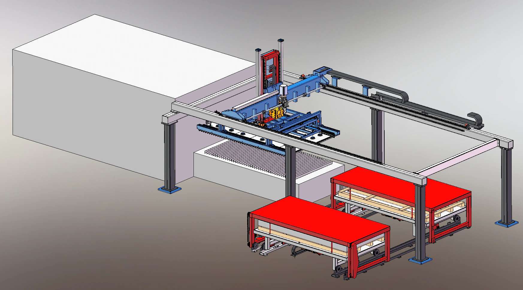 Laser cutting machine loading and unloading 3D Model .c4d .max .obj .3ds .fbx .stl .blend 