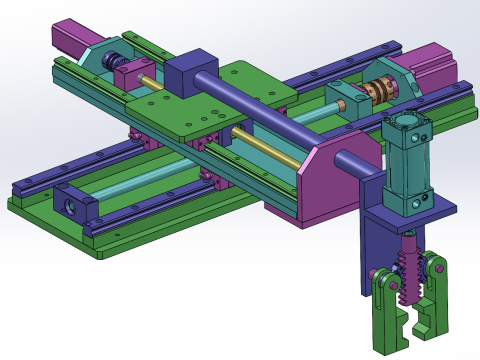 带有机器人设备的 XY 十字滑台SolidWorks 可编辑 3D 模型