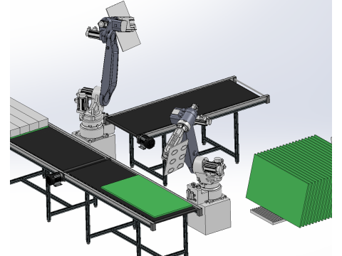 Linha de processamento de revestimento de cortina de mármore Modelo 3D
