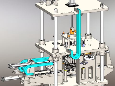 चार-सिलेंडर तेल कक्ष रिसाव का पता लगाने वाला कार्यक्षेत्र 3D मॉडल