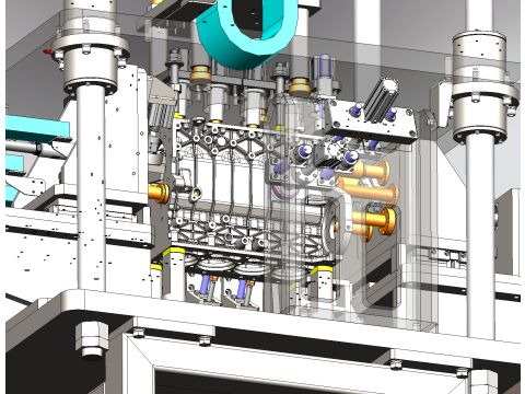 चार-सिलेंडर तेल कक्ष रिसाव का पता लगाने वाला कार्यक्षेत्र 3D मॉडल