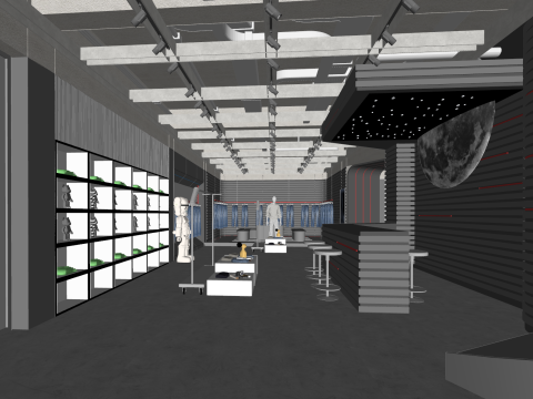 आधुनिक तकनीक शैली के पुरुषों के कपड़ों की दुकान 3D मॉडल