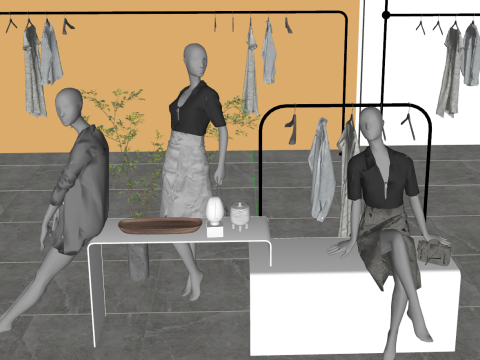 Womens clothing store clothing shelves 3D Model