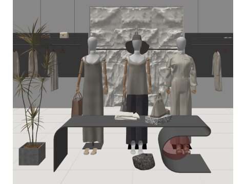 Plan de tienda de moda simple y moderno. Modelo 3D
