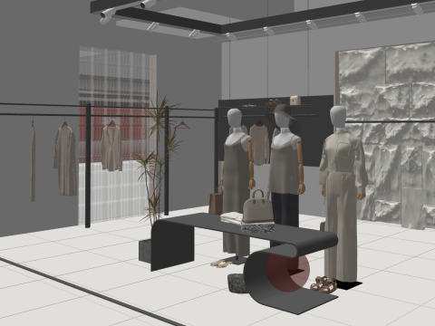 Plan de tienda de moda simple y moderno. Modelo 3D