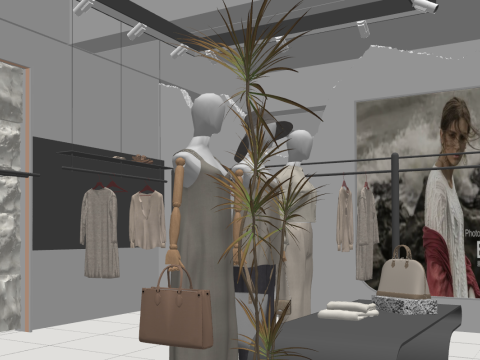Plan de tienda de moda simple y moderno. Modelo 3D