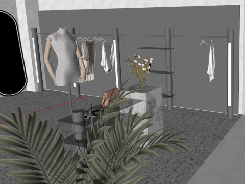 Clothing and leather goods under minimalist architecture 3D Model