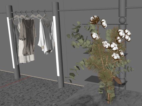 Clothing and leather goods under minimalist architecture 3D Model