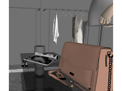 Clothing and leather goods under minimalist architecture 3D Model