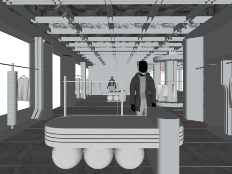 Tienda de colección de ropa y accesorios de moda moderna. Modelo 3D