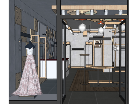 Progettazione SketchUp del negozio di raccolta di abbigliamento e valigeria Modello 3D