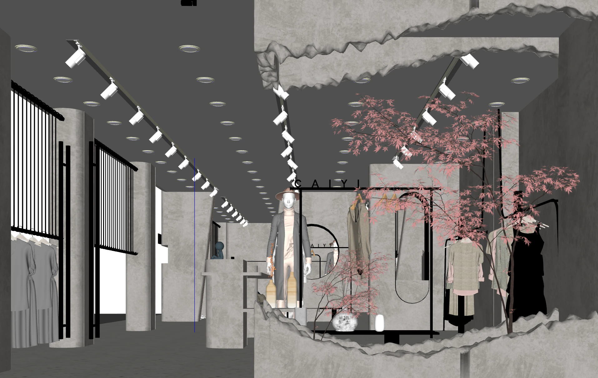 Study on SU Model and Display of Small Clothing and Bag Store 3D Model .c4d .max .obj .3ds .fbx .stl .blend