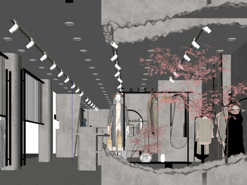 Estudo sobre Modelo SU e Expositor de Pequena Loja de Roupas e Bolsas Modelo 3D