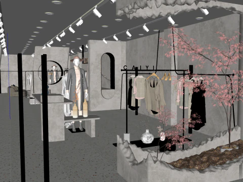 Study on SU Model and Display of Small Clothing and Bag Store 3D Model