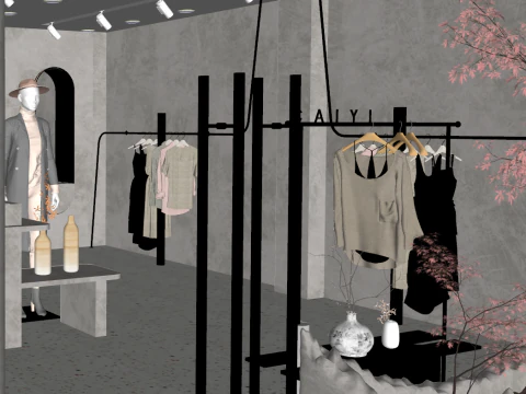 Study on SU Model and Display of Small Clothing and Bag Store 3D Model