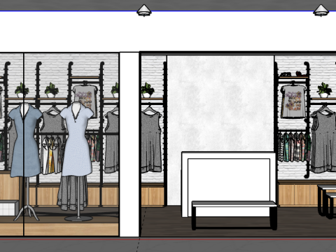 Сучасний магазин простого одягу повнокорпусна модель SU 3D Модель