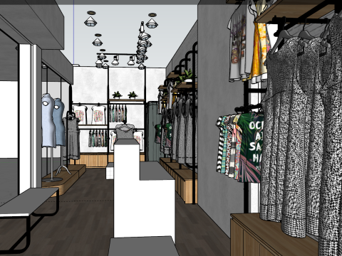 Modern simple clothing store full case SU model 3D Model